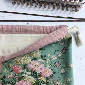Pink & Green Floral Project Bag - Medium